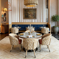 Nouvelle table en marbre durable et écologique pour café, restaurant, hôtel, usage commercial, avec canapé en cuir beige à texture tissée et rembourré