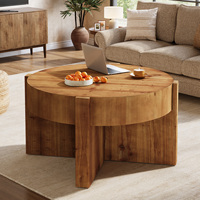 Table basse ronde Tribesigns de 31,5 pouces, style farmhouse, en bois massif, plateau épais, table d'appoint, salon, salle familiale, brun rustique