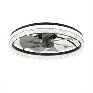 Modern 24 Inch LED Ceiling <b>Fan</b> Light Black Iron Crystal Design Dimmable Remote Control <b>Quiet</b> <b>Bedroom</b> Flush Mount - Product Image 1
