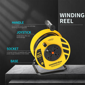 Enrouleur de câble automatique 30/50M <span class=keywords><strong>avec</strong></span> 4 prises UK, support trépied réglable, prise universelle, extrémité mâle BS, extrémité femelle IEC - Product Image 2