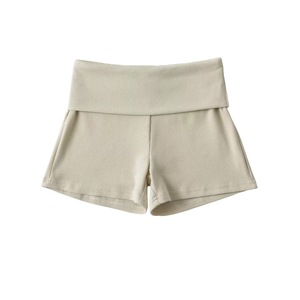Shorts <span class=keywords><strong>Bermuda</strong></span> en coton côtelé taille haute pour femmes en gros, logo personnalisé, lavage haute technologie, respirant, leggings de yoga de sport avec poche - Product Image 5