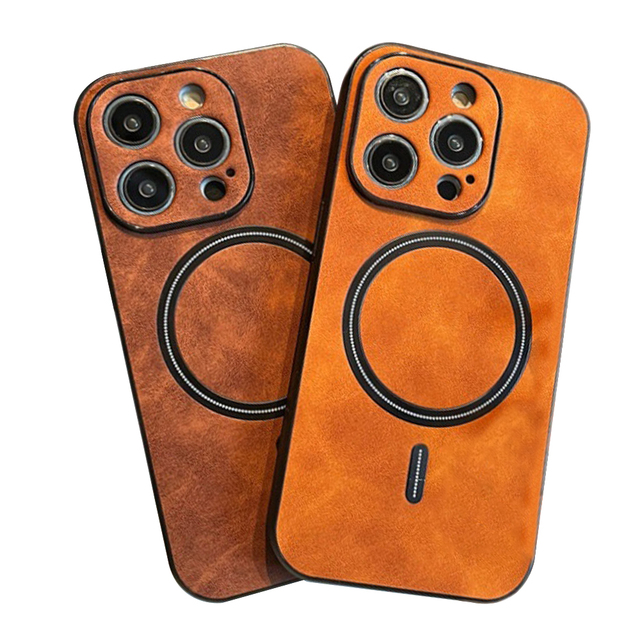 Vintage Style Leather Magnetic Phone Case, Lambskin Magnetic Phone Cover Mobile Phones Protective Covers for iPhone 16 Series