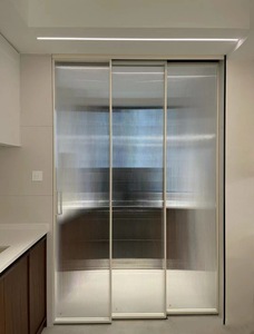 Porte coulissante innovante à vitrage synchrone à 3 voies, cadre <span class=keywords><strong>intérieur</strong></span> <span class=keywords><strong>en</strong></span> aluminium, <span class=keywords><strong>cloison</strong></span> de <span class=keywords><strong>verre</strong></span> mobile pour maisons de cuisine - Product Image 6