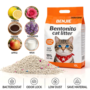BENJIE OEM Prix bas 10L <span class=keywords><strong>Litière</strong></span> <span class=keywords><strong>pour</strong></span> <span class=keywords><strong>chat</strong></span> <span class=keywords><strong>en</strong></span> bentonite organique spéciale à agglomération rapide de couleur grise sphérique - Product Image 1