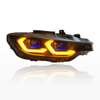 مصباح أمامي LED ثنائي اللون من SJC Auto لسيارات BMW الفئة 3 F30 F35 2012-2018 بتصميم Spoon مع إضاءة ليزر صفراء وبيضاء DRL