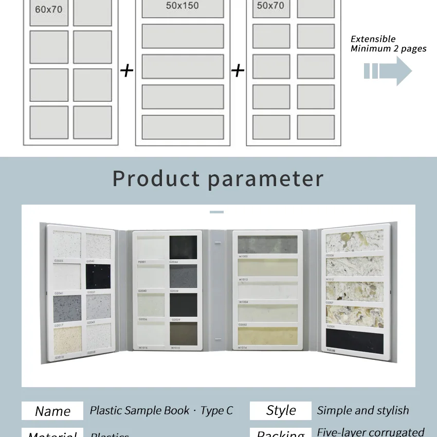 New Design Factory Plastic Stone Sample Catalog Display Board Ceramic Marble Granite Quartz Panel Folder Tile Sample Book Binder