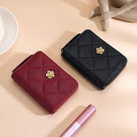 Dompet Wanita Klasik Bermotif Camellia, Dompet PU Chic, Dompet Portabel untuk Uang Tunai, Koin, dan Kartu, Billetera De Disenador
