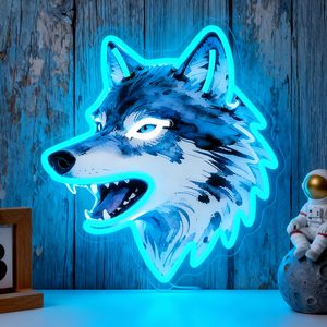 Letrero Luminoso de <span class=keywords><strong>Lobo</strong></span>, Luz LED Atenuable con Impresión UV. Ideal para dormitorio, sala de estar, cuarto de hombre y decoración <span class=keywords><strong>del</strong></span> hogar. - Product Image 1