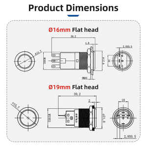 IP67 phẳng đầu vòng 1no1nc chốt không gỉ 12V 22 Mét push button chống phá hoại Thiết bị chuyển mạch - Product Image 5