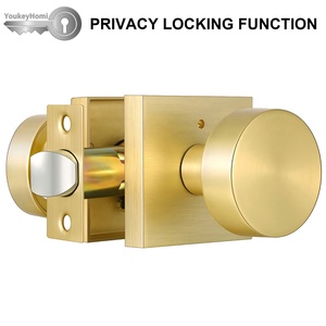 YoukeyHomi - Cerradura de Puerta con Manija Cuadrada, Estilo Privacidad, con Llave, para Entrada, en Latón Satinado Dorado, Gran Venta - Product Image 3