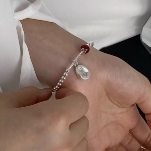 S925 Sterling Silver Beaded <b>Bracelet</b> With Red Agate Charm Women's Chinese Style Jewelry Gift - Product Image 2