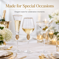 Verres à pied réutilisables en verre transparent avec bord doré, sans plomb, compatibles lave-vaisselle, pour flûtes à vin, gobelets à cocktail, verres à pied perlés pour mariages