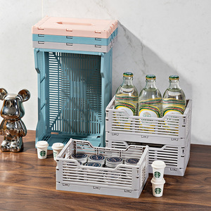 Folding Storage <b>Basket</b> Plastic <b>Stackable</b> Rectangle For Snacks Stationery Cosmetics Fruit Books Magazines Neatening - Product Image 4