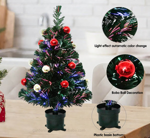 Árbol de Navidad Artificial de Mesa de 90 cm Preiluminado con Fibra Óptica de PVC, Decoraciones Ecológicas con Bolas Bobo para Fiestas en Casa - Product Image 3