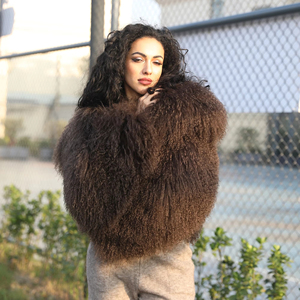Janefur 2024 nouveau hiver chaud mongolie mouton col de <span class=keywords><strong>fourrure</strong></span> <span class=keywords><strong>veste</strong></span> femmes chaud <span class=keywords><strong>fourrure</strong></span> d'agneau coupe ample manteau court - Product Image 5
