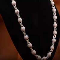 Collier chaîne cubaine unisexe de luxe et tendance en rotin, 22 pouces, 8 mm, avec breloque boule en diamant de laboratoire, plaqué or blanc, certifié