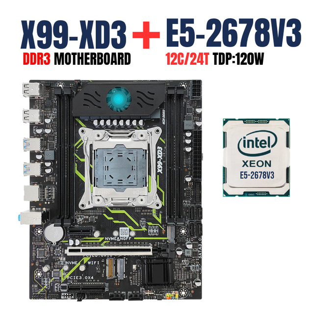 PANDL NEW X99 C612 Chipset Desktop Combo Matx NVMe M2 WiFi6 Sata3.0 4X DDR3 ECC Ram Intel Xeon E5 2678 V3 X99 Motherboard Kit