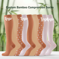 Fabricant de chaussettes de compression personnalisées, faible MOQ, chaussettes de compression en fibre de bambou sur mesure, logo sur le dessus, 15-25 mmHg