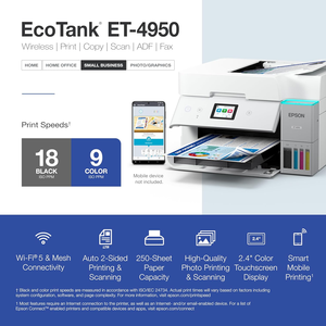 Ep son EcoTank ET-4950 Wireless <b>All</b>-<b>in</b>-<b>One</b> Color Supertank <b>Printer</b> with up to 3 Years of Ink Refillable Tanks - Product Image 6