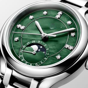 Women's Moon Phase Mechanical Watch Diamond Index Stainless Steel Band Automatic Movement Dress Wristwatch for Longinesing - Product Image 4