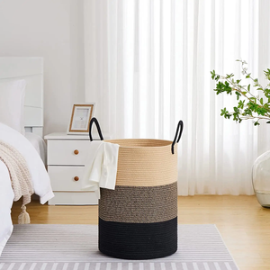 Grand panier à linge en corde tressée, panier de rangement haut pour couvertures, jouets, vêtements sales dans le salon, la salle de bain, la chambre à coucher - Product Image 3