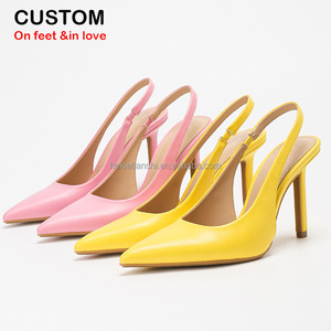 1211-5 Sandalias sin cordones de moda femenina de verano 9,5 cm tacones finos altos Sexy punta estrecha Correa única espalda vacía estilos delgados - Product Image 1