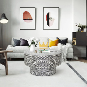 Mesa de Centro Decorativa de Estilo Nórdico Moderno Hecha a Mano con Tapa de Nácar y Marco de Madera para Sala de Estar - Product Image 2