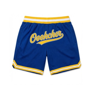 Shorts de basketball respirants en maille pour l'été 2026, personnalisables, bleu et jaune, style rétro, pour équipe - Product Image 3