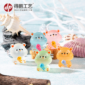 <b>Cute</b> Cartoon Glow In Dark Teddy <b>Bear</b> Resin Ornament Miniature Garden Desktop Car Decoration Compact Contemporary Design - Product Image 3
