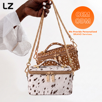 Trousse de toilette en cuir LZ personnalisable avec poignée supérieure et double fermeture éclair, motif à pois, pour femme