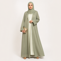 Abaya ouverte à volants vert forêt pour femmes, vêtements islamiques modestes