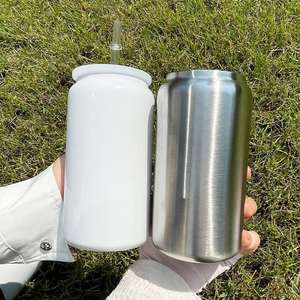 Halloween Gifts Glowing <b>Beer</b> Can Shaped Blank Sublimation 16oz Stainless Steel Tumblers White to Green Blue - Product Image 4