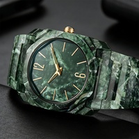 Montre à quartz pour homme avec motif marbré vert foncé, grand cadran, plastique, étanche, coffret cadeau de luxe
