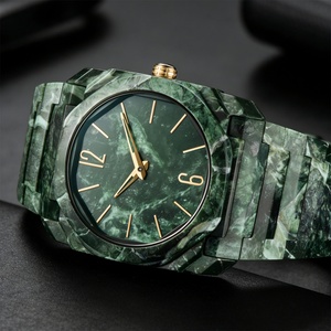 Montre à quartz pour homme avec motif marbré vert foncé, grand cadran, plastique, étanche, coffret cadeau de luxe - Product Image 4