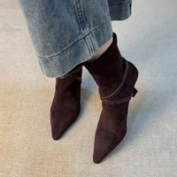 Nouvelle Arrivée 2026 – Bottines Femme à Talon Aiguille en Faux Daim, Bout Pointu, Fermeture Éclair Latérale, Idéales pour le Bureau et les Soirées