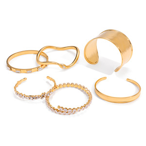 Elegant Zircon <b>Bracelet</b> <b>Set</b> Gold Tone Open Cuff Heart Shape Party Jewelry Unisex - Product Image 5