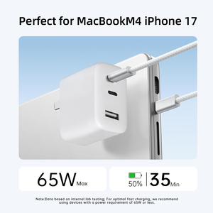 Chargeur super rapide PD 65W GaN Quick QC3.0+ multi-ports <span class=keywords><strong>USB</strong></span>-<span class=keywords><strong>C</strong></span>, <span class=keywords><strong>prise</strong></span> haute puissance pour téléphone portable, compact, portable, ignifuge - Product Image 2