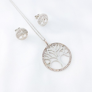 Día de la madre joyería fabricante lugar 316L cirugía de acero de cristal de árbol de collar y pendiente conjunto de joyas - Product Image 2