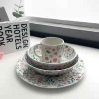 Design personnalisé Rpet Restaurants Bol Plats Assiettes Service de table Vaisselle Ensemble de vaisselle de luxe en plastique avec fleurs