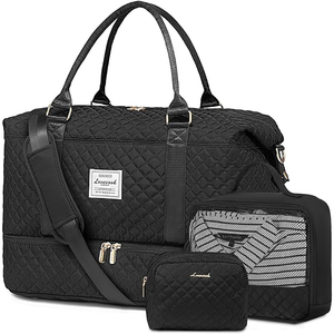 Free Sample Canvas Women's Travel <b>Bags</b> Sports Gym Fitness <b>Bag</b> Weekend Trip Overnight Duffel <b>Bag</b> with <b>Shoes</b> Compartment - Product Image 2