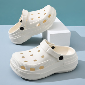 Women's Platform Clogs EVA Thick Sole Hollow Design Non Slip Summer Slippers <b>Closed</b> <b>Toe</b> High <b>Heel</b> Style Bone White Pink Black - Product Image 2