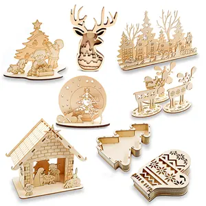 Customized OEM ODM Wood Laser Cutting Service Wooden 3D Christmas Forest Scene