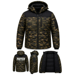 Custom Woodland <b>Camo</b> Hooded Puffer <b>Jacket</b> Men Winter Quilted Insulated Windproof Warm Outdoor Camouflage <b>Jacket</b> OEM ODM Manufact - Product Image 1