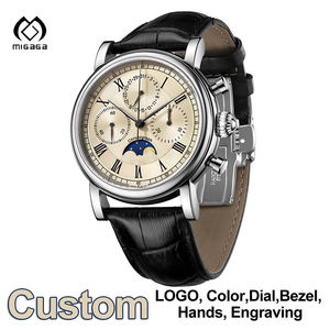 미가가 커스텀 가죽 밴드 일본 메커니컬 무브먼트 남성용 오토매틱 사파이어 문페이즈 시계 - Product Image 1