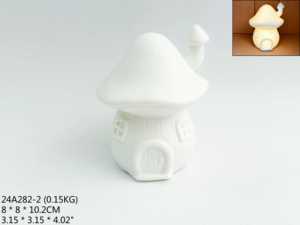 Lampada da Tavolo LED <span class=keywords><strong>in</strong></span> Ceramica a Forma di Casa Fungo con Motivo a Finestra e Porta <span class=keywords><strong>in</strong></span> Rilievo, Finitura Bianca Opaca, per Casa delle Fiabe - Product Image 1