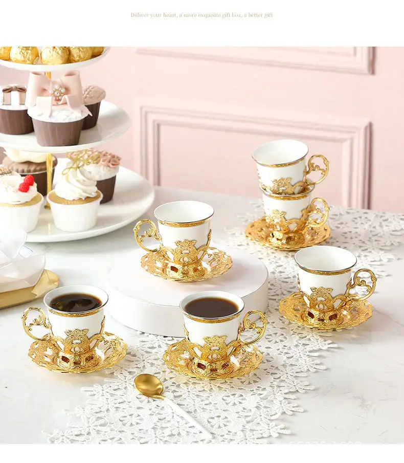 Hot Selling Ceramic Turkish Cup Set Porcelain Tea Cup Set For 2 Person Luxury Bone China Coffee Cup And Saucer With Gift Box