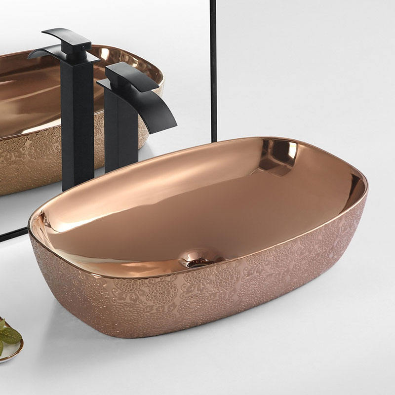 Grid Pattern Blue Ceramic Art Vessel Sink Above Counter Basin for ...