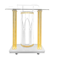 Pupitre d'église moderne en acrylique transparent, rotatif et pliable, avec éclairage LED, écologique, plateforme de lecture verticale sur roulettes