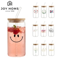 Ensemble de tasses en verre personnalisables DIY avec couvercle en bambou et paille, OEM ODM, 16oz, style bocal Mason transparent, pour canettes de bière et boissons, vente en gros