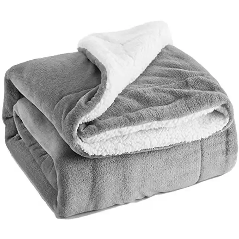 Franela gris para todas las estaciones, Mantas y mantas cálidas peludas gruesas de felpa ultrasuave para sofá, manta de lana Sherpa para sofá